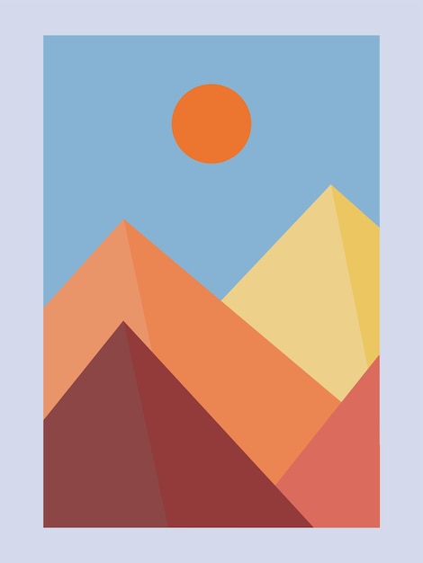 Vector un cartel de un desierto con un cielo azul y un sol rojo.