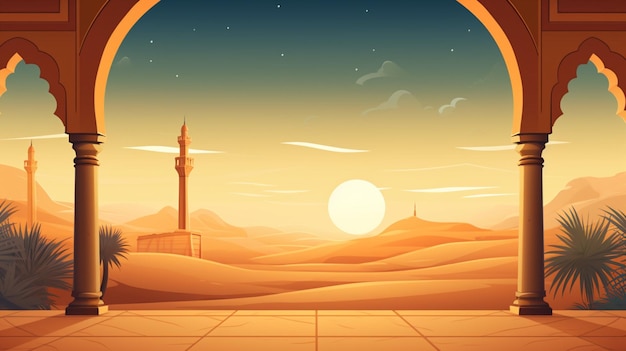 Vector un cartel para un desierto con una torre en el fondo