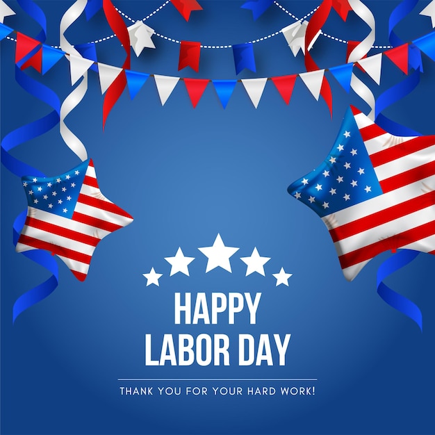 un cartel para el día festivo federal de los Estados Unidos con banderas y un fondo azul