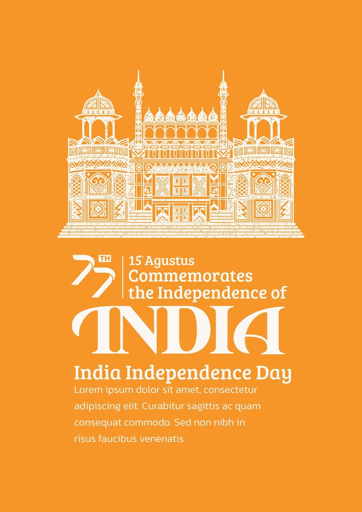 Vector el cartel del día de la independencia de la india, el fuerte rojo dibujado a mano con un sello de moda