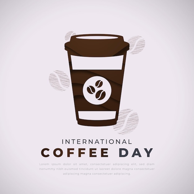 Cartel del Día Internacional del Café Fondo en el estilo de corte de papel Ilustración vectorial