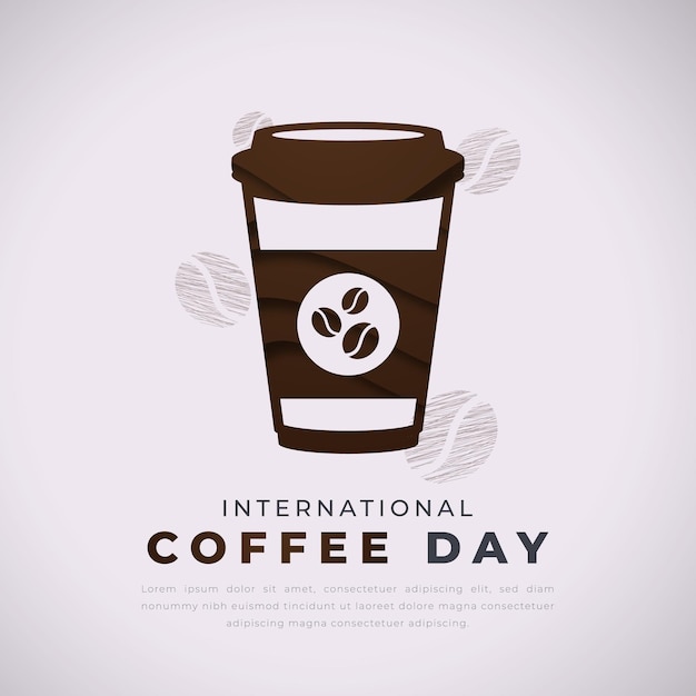 Vector cartel del día internacional del café fondo en el estilo de corte de papel ilustración vectorial