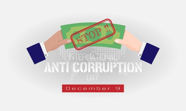Cartel del Día Internacional contra la Corrupción con el fin del soborno