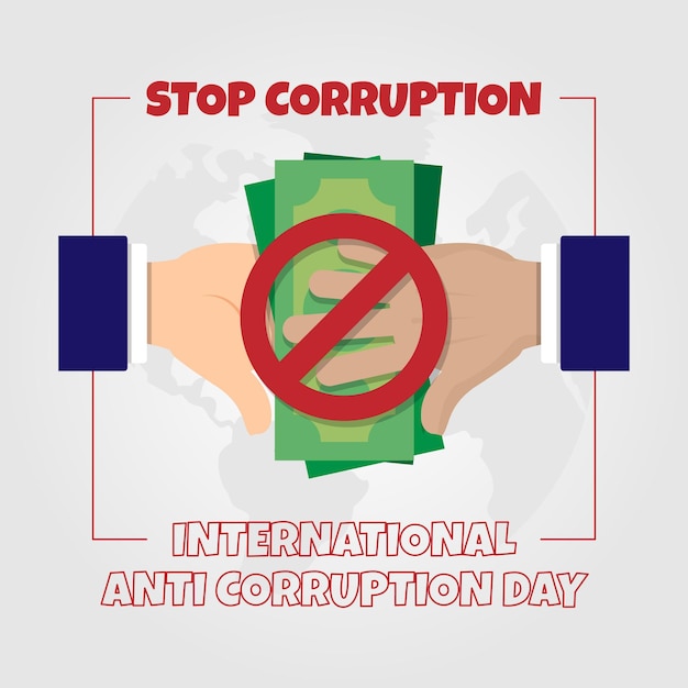 Cartel del Día Internacional contra la Corrupción con el fin del soborno