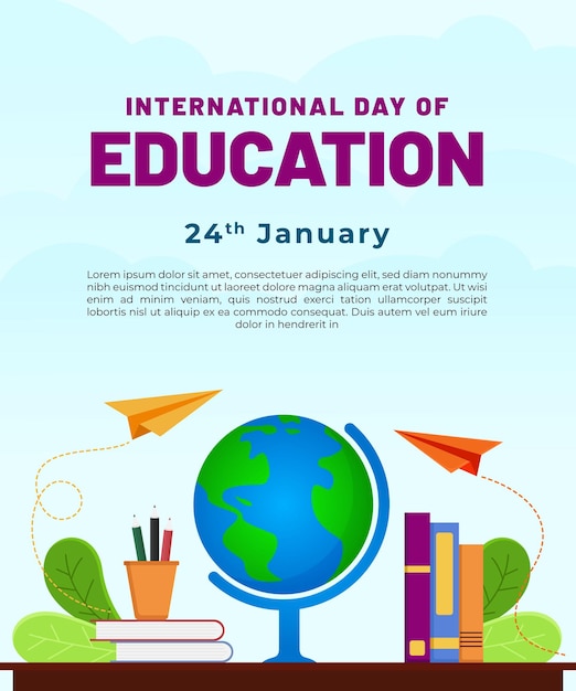 cartel para el día internacional de la educación con un globo terrestre