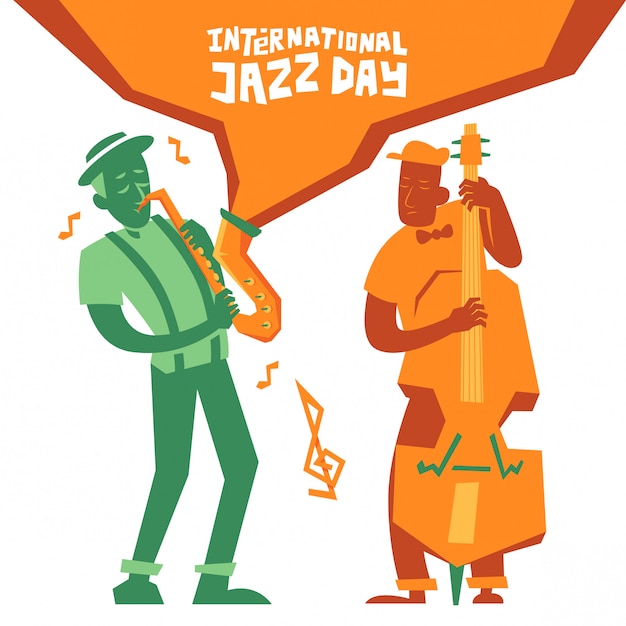 Cartel del día internacional del jazz con músico.