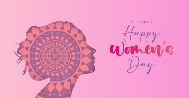 Vector cartel del día de la mujer con mandala de silueta