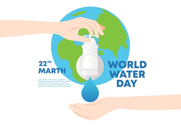 Vector cartel del día mundial del agua con fondo de globo terrestre y bomba en color blanco