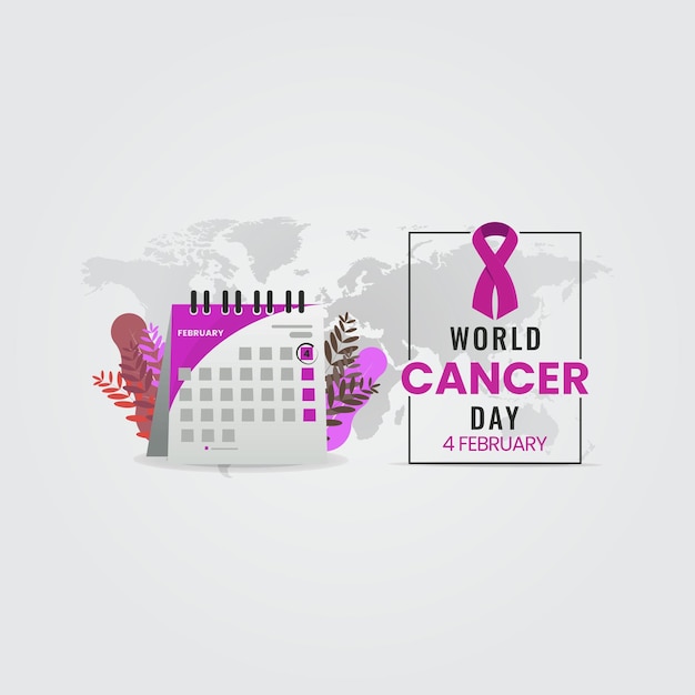 Cartel del día mundial del cáncer con ilustración de vector de diseño de calendario