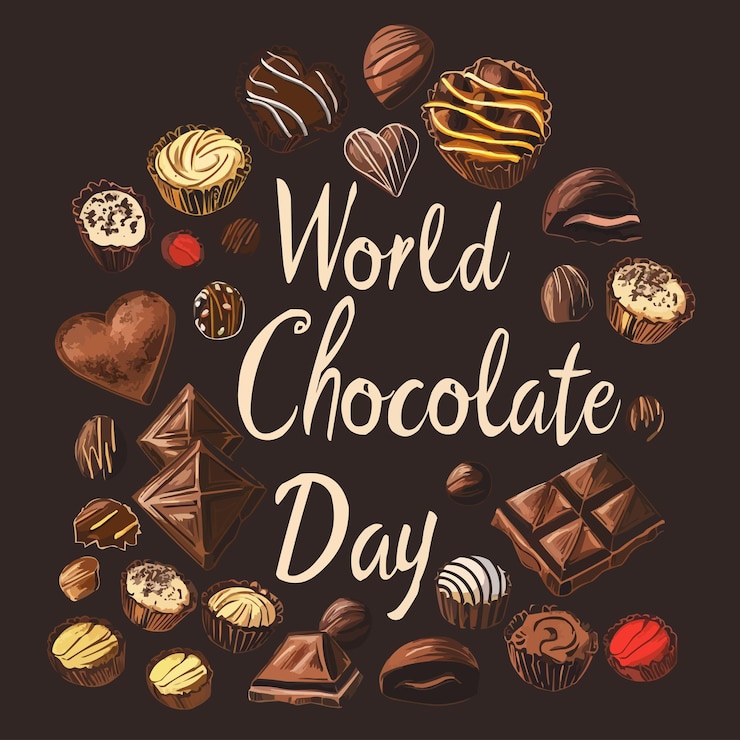 Vector un cartel de un día mundial del chocolate con chocolates y chocolates