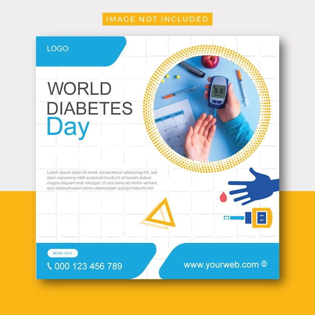 un cartel para el Día Mundial de la Diabetes con una mano sosteniendo un teléfono
