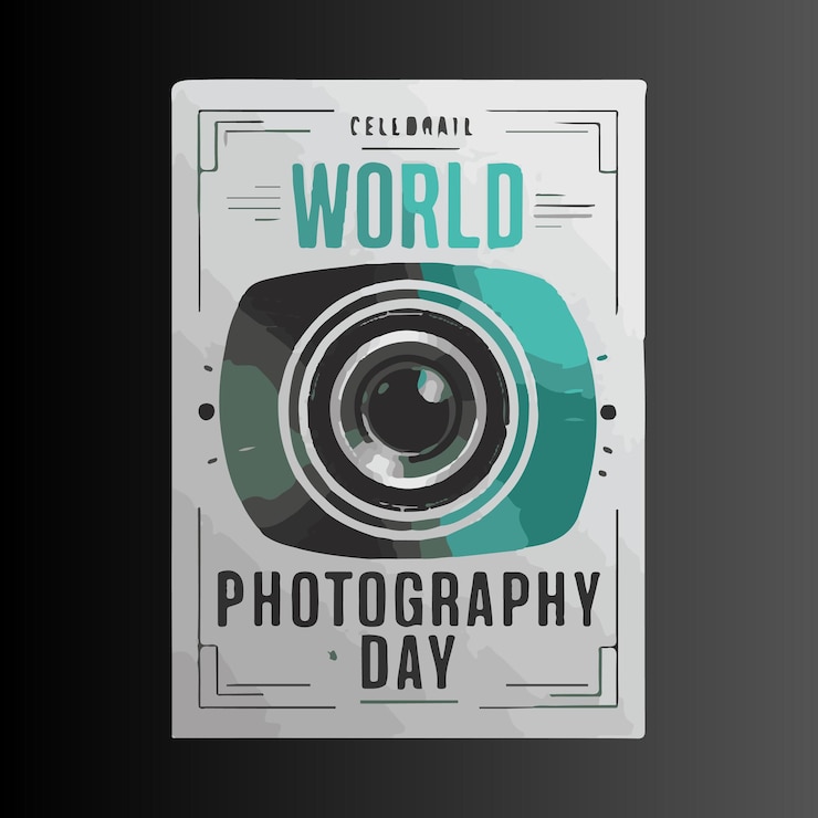 Vector un cartel para el día mundial de la fotografía con una cámara en la portada