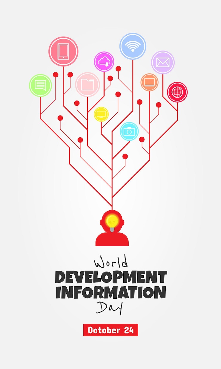Vector cartel del día mundial de la información sobre el desarrollo con ideas sobre tecnología de la información