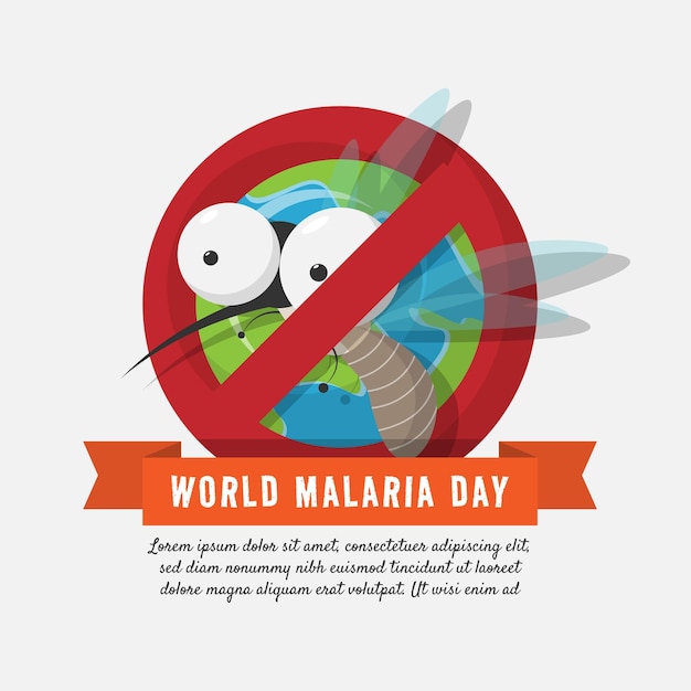 Cartel del Día Mundial de la Malaria con el concepto de detener la propagación de los mosquitos de la malaria en el mundo