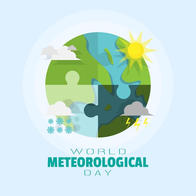 Cartel del Día Mundial de la Meteorología con el cambio climático en la Tierra