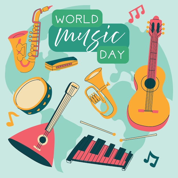 Cartel del Día Mundial de la Música texto de ilustración vectorial Una ilustración plana del concepto vectorial