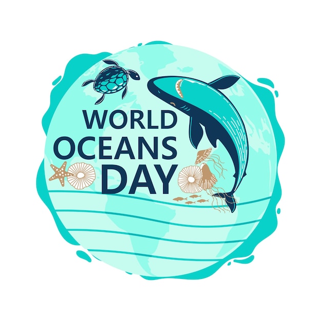 un cartel con el día mundial de los océanos escrito en él