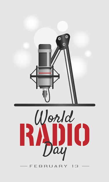 Cartel del Día Mundial de la Radio con micrófono