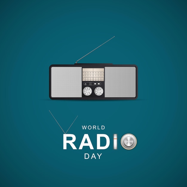 El cartel del Día Mundial de la Radio tiene un diseño plano y un gráfico abstract vectorial del 4 de febrero.