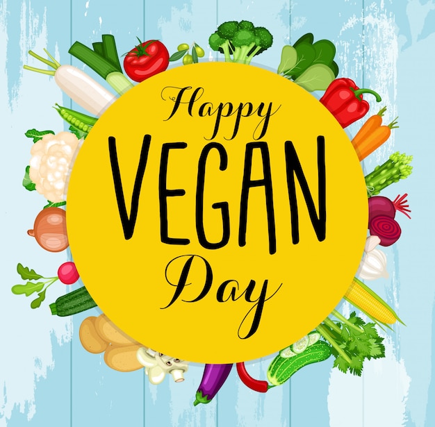 Vector cartel del día mundial vegano con fondo de verduras diseño plano