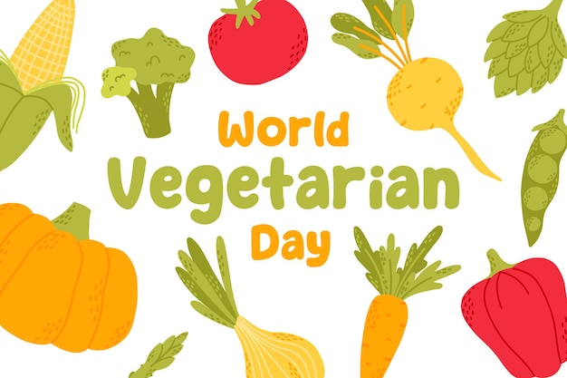 Cartel del Día Mundial del Vegetariano para el día vegetariano con verduras Ilustración vectorial Estilo plano
