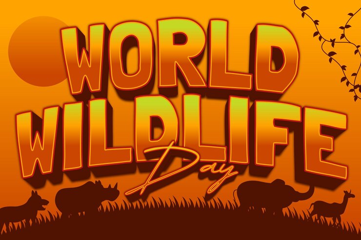 Vector un cartel para el día mundial de la vida silvestre con fuente 3d editable