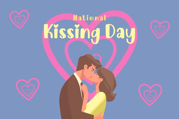 El cartel del Día Nacional del Beso con la ilustración vectorial plana de la pareja que se besa