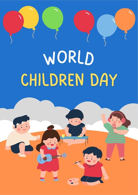 cartel del día del niño con el día del niño escrito por los niños