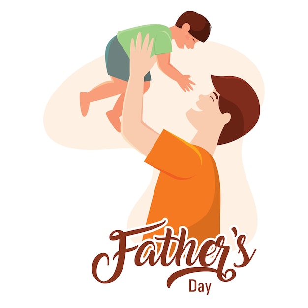 Cartel del día del padre con el personaje del padre sosteniendo su vector de niño