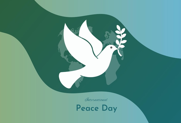 un cartel del día de la paz con una paloma y un fondo verde