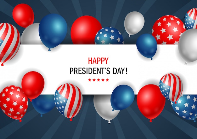 Cartel del día de los presidentes con globos brillantes con marco horizontal.
