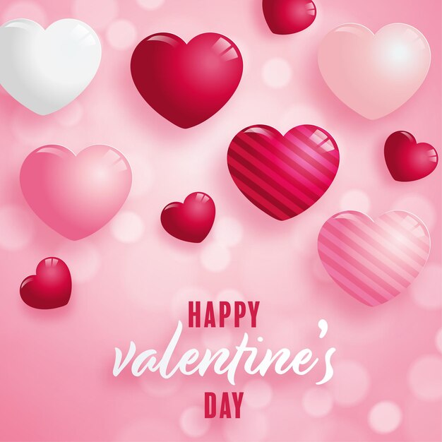 Cartel del día de San Valentín con corazones rojos y rosas en el fondo