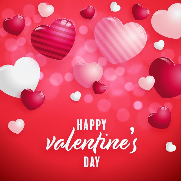 Cartel del día de San Valentín con corazones rojos y rosas en el fondo