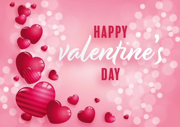 Cartel del día de San Valentín con corazones rojos y rosas en el fondo