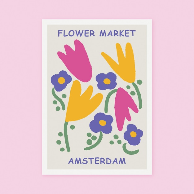 Cartel dibujado a mano del mercado de las flores de Ámsterdam