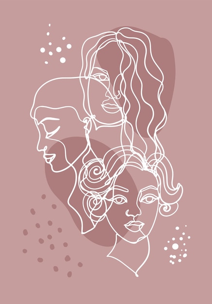 Vector cartel de dibujo lineal de caras de mujer