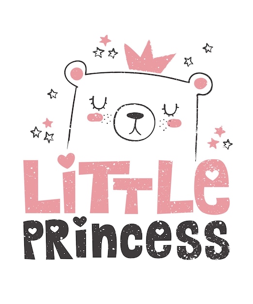 Cartel de dibujo de mano de vector con animal y lema sobre la ilustración de princess doodle