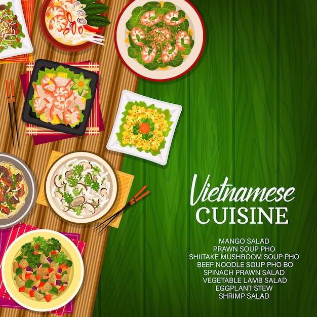 Vector cartel de dibujos animados de cocina vietnamita comidas de vietnam