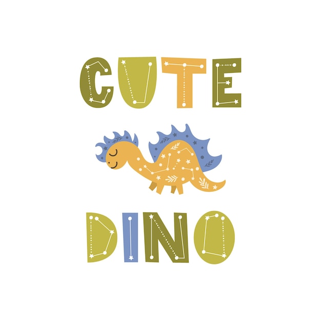 Cartel de dinosaurio lindo con letras diciendo. Ilustración vectorial.