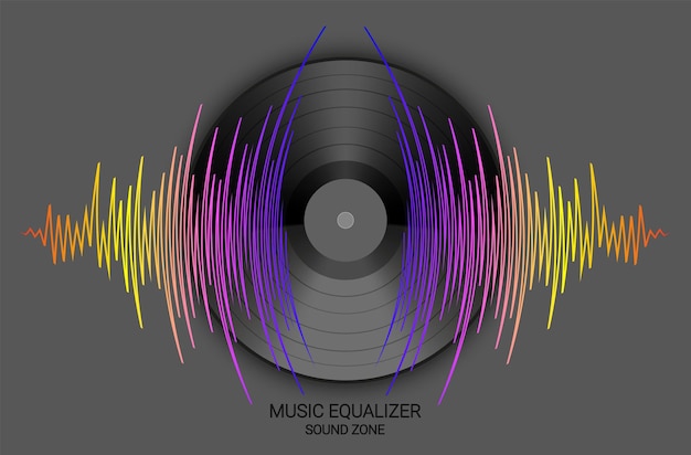 Cartel de disco de vinilo y onda de música de pulso Ilustración de tecnología digital colorida vectorial Banner de medios modernos Fondo de audio