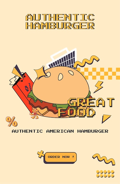 cartel de diseño de hamburguesa, estilo vintage de banner