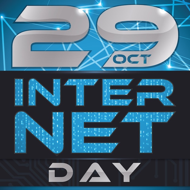 Cartel con diseño de red brillante, código binario y circuito electrónico para el Día de Internet el 29 de octubre
