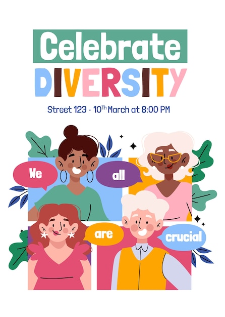 Cartel de diversidad en diseño dibujado a mano