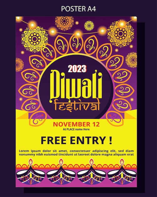 Cartel de diwali de diseño plano