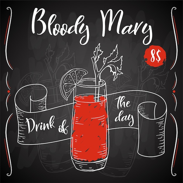 Cartel de dring de vector. cóctel bloody mary para restaurante y cafetería. ilustración dibujada a mano.