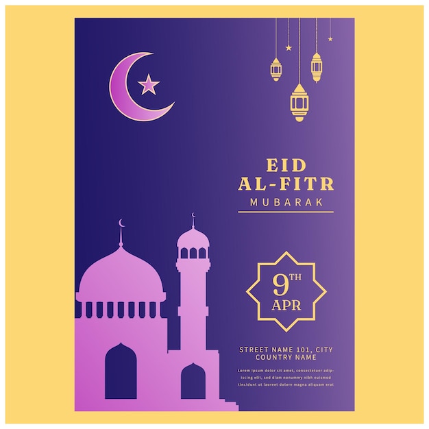 Vector el cartel de eid alfitr tiene un diseño de celebración vibrante.