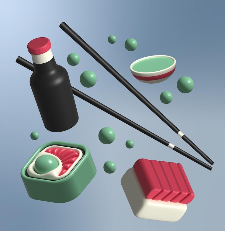Vector cartel de elementos de sushi