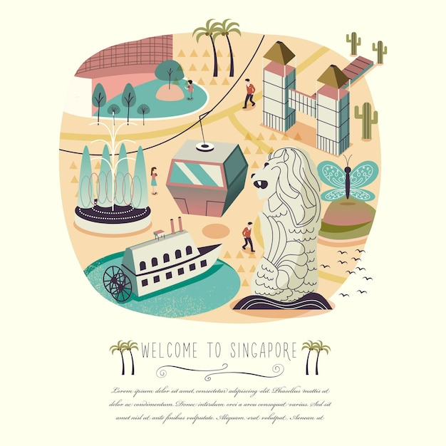 Cartel encantador del paisaje de Singapur