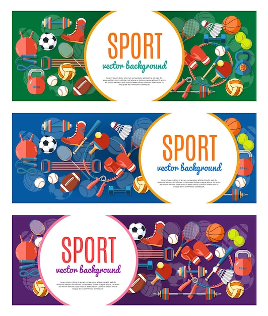 Cartel con equipo deportivo y de juegos ilustración vectorial de herramientas y elementos de estilo de vida saludable