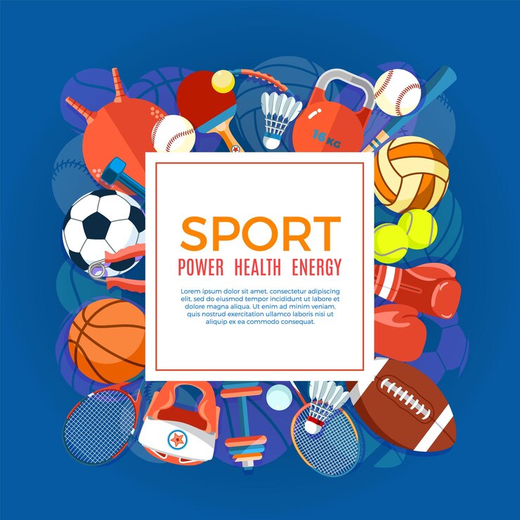 Vector cartel con equipo deportivo y de juegos ilustración vectorial de herramientas y elementos de estilo de vida saludable